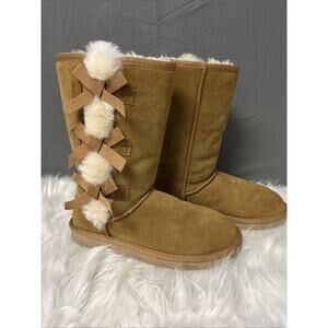 Koolaburra by Ugg Brown Suede Tall Boots Women's 7 Chestnut Faux Fur Lined